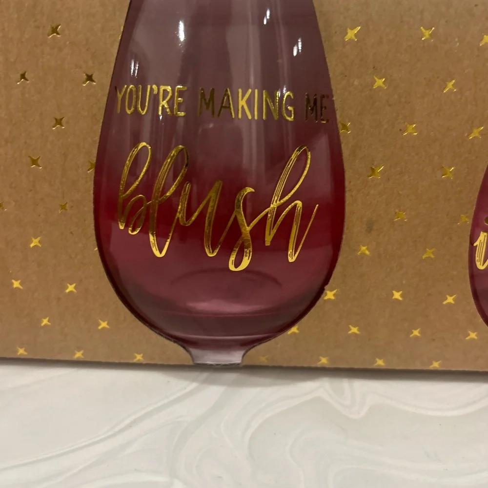 Vino Umbre Pink Stemless Wine Glasses Riesling, Prosecco ,Merlot & Blush GIFT